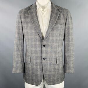 BARONI Size 42 Grey Plaid Wool Notch Lapel Sport Coat